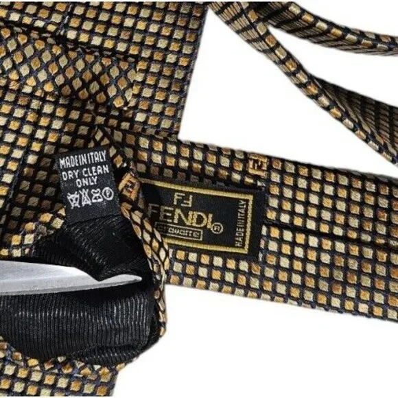 FENDI Gold Geometric Monogrammed Logo Silk Tie ITALY 59/ 3.7 EC